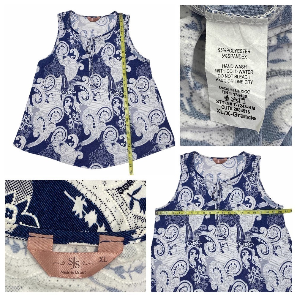 Sjs Blue & White Paisley Keyhole Sleeveless Blouse - Picture 11 of 11